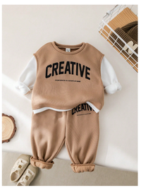 2pcs Baby Boy/Girl Casual Loose 2 In 1 Letter Graphic Sweatshirt & Pants Set Carousel 6