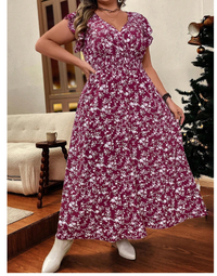  Plus Ditsy Floral Print Butterfly Sleeve Dress