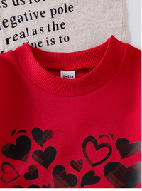 2pcs Young Girls Heart Print Crew Neck Long Sleeve Sweatshirt & Black Flared Pants Set Carousel 4
