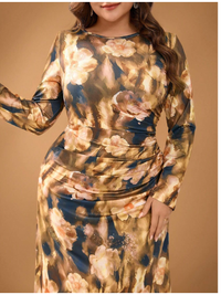 Plus Size Women's  Knitted Pattern Pleated Pullover Long Sleeve Dress