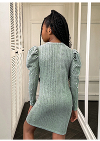 Tween Girls' Casual Solid Color Knitted Stand Collar Long Sleeve Dress Carousel 1