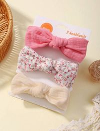3pcs solid color printed bow elastic headband