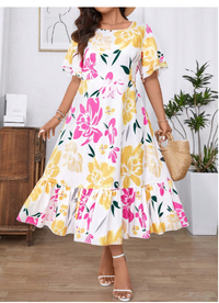 plus Size Boho Casual Loose A-Line Floral Print Dress