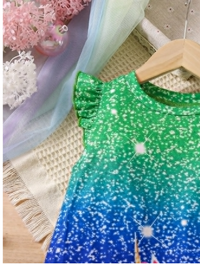  Young Girl Unicorn Printed Flutter Sleeve Dress Carousel 2