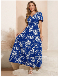 Women Short Sleeve V-Neck Simple Fashion Dress Carousel 6