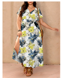 Casual Vintage Floral Pattern Loose Plus Size Dress