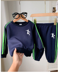 2pcs/Set Baby Boy Casual Sports Neon Trim Long Sleeve Round Neck Pullover Sweatshirt And Pants 