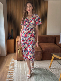 Floral Allover Print Tie-Up Wrap Dress Carousel 2