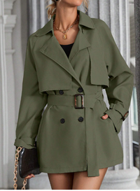 Raglan Sleeve Double Breasted Belted Trench Coat Carousel 3