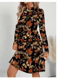 Casual Minimalist Leaf & Flower Graphic Loose Fit Round Neck Dress For Women Carousel 3