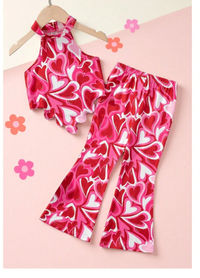 Young Girl Fashionable Sweetheart Halter Neck Top With Flare Pants