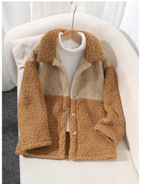 Girls Loose Fit Contrast Color Casual Street Style Thick Thermal Lined Jacket