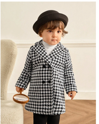 Baby Boy Unisex Classic Fashionable High-End Houndstooth Long Lapel Warm Thick Coat
