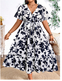 Plus Size Holiday Floral Print Dress Maxi Women Outfit Carousel 3