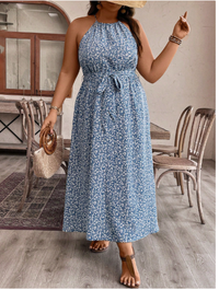  Plus Size Women's Floral Printed Strapless Dress