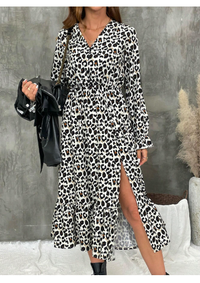 Floral V-Neck Half-Buttoned Long Sleeve Dress With Side Slit Hem Carousel 2
