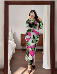 Women floral print elegant long fitted Dress