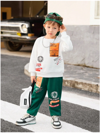 Young Boy Slogan Printed Crew Neck Long Sleeve Sweatshirt And Sweatpants Casual Suit Carousel 1