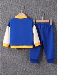 Baby Boys Letter Print Colorblock Baseball Jacket Hoodie And Sport Pants Set
