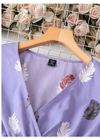 Plus Size Summer Casual Feather Allover Print Dress With Pleated Waist Maxi Women Outfit Carousel 4