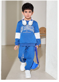 Young 2pcs/Set Boy Color Block Letter Print Crew Neck Long Sleeve Top And Pants Set