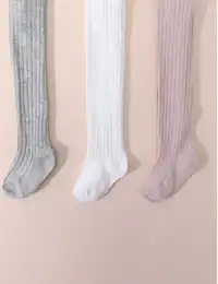 3 Pairs Girls' Solid Color Leggings, Vertical Striped Tights