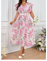 Plus Size Women Elegant Floral All-Over Print Ruffle Hem Dress For Summer Carousel 4