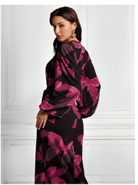 Women's V-Neck Long Sleeve Butterfly Print Casual Long Dress Carousel 2
