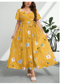 Plus Size Women V-Neck Loose Fit Drawstring Waist Slit Print  Carousel 5