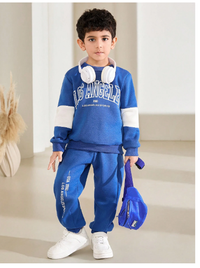 Young 2pcs/Set Boy Color Block Letter Print Crew Neck Long Sleeve Top And Pants Set Carousel 3
