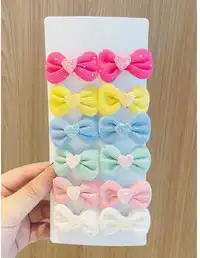 12pcs/Set Multicolor Bowknot Hair Clips For Girls & Teens, Versatile Casual Hair Accessories