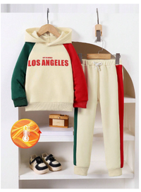 2pcs/Set Young Boy Casual Preppy Tri-Color Splice Top & Pants Set Carousel 2