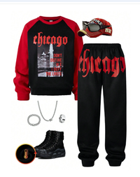 2pcs Set Boys Casual Letter Print Colorblock Long Sleeve Crew Neck T-Shirt And Fleece Pants