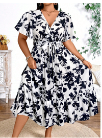 Plus Size Holiday Floral Print Dress Maxi Women Outfit Carousel 2