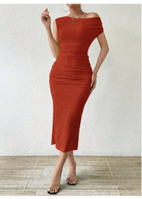 Women's Summer Solid Color Sleeveless Asymmetric Collar Pleated Bodycon  Carousel 3