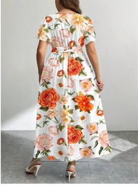 Retro Floral Flower Pattern Loose Plus Size Dress Carousel 3