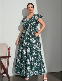 Plus Size V-Neck Cap Sleeve High Waist Dress Carousel 5