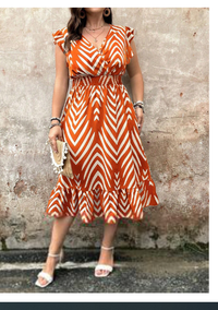  Plus Size Summer Women's Herringbone Print Overlapping V-Neck Cap Sleeves Long Elegant Dress Carousel 3