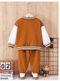 1 Set Baby Boy Cardigan Snap Button Baseball Jacket With Letter Print And Letter Print Elastic Waist Pants Carousel 1