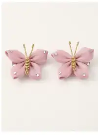 2pcs Girls' Pink Rhinestone Butterfly Hair Clips Set, Daily Decor