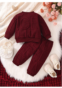 Baby Girl Letter Jacquard Sweatshirt & Pants Set
