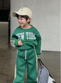 2pcs/Set Young Boy Casual Letter Slogan Color Block Round Neck Long Sleeve Sweatshirt And Pants Carousel 3