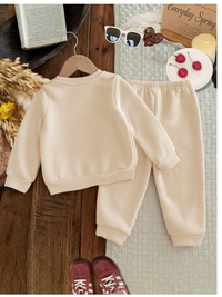 2pcs Baby Girl "Fall Vibes" Cute Giraffe Print Soft Knit Thicken Pullover Sweatshirt & Pants Set