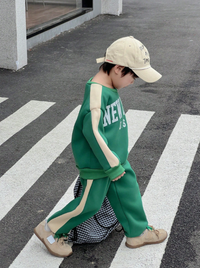 2pcs/Set Young Boy Casual Letter Slogan Color Block Round Neck Long Sleeve Sweatshirt And Pants Carousel 1