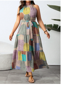  Plus Size Women Resort Style Halter Neck Sleeveless Maxi Dress Carousel 2