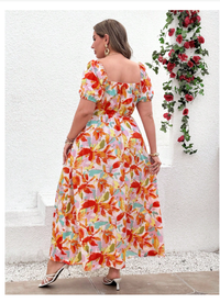 Plus Size Women Plant Print Tie Front Short Sleeve Casual Dress Carousel 2