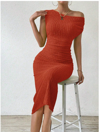 Women's Summer Solid Color Sleeveless Asymmetric Collar Pleated Bodycon  Carousel 2