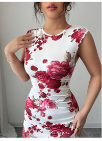 Floral Print Elegant Round Neck Sleeveless Women Dress Carousel 2
