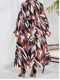  Plus Size Floral Printed Dress With Ruffle Sleeves Carousel 1