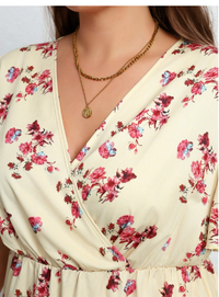  Plus Size Women V-Neck Waist Fit Floral Printed Flare Sleeve Carousel 5